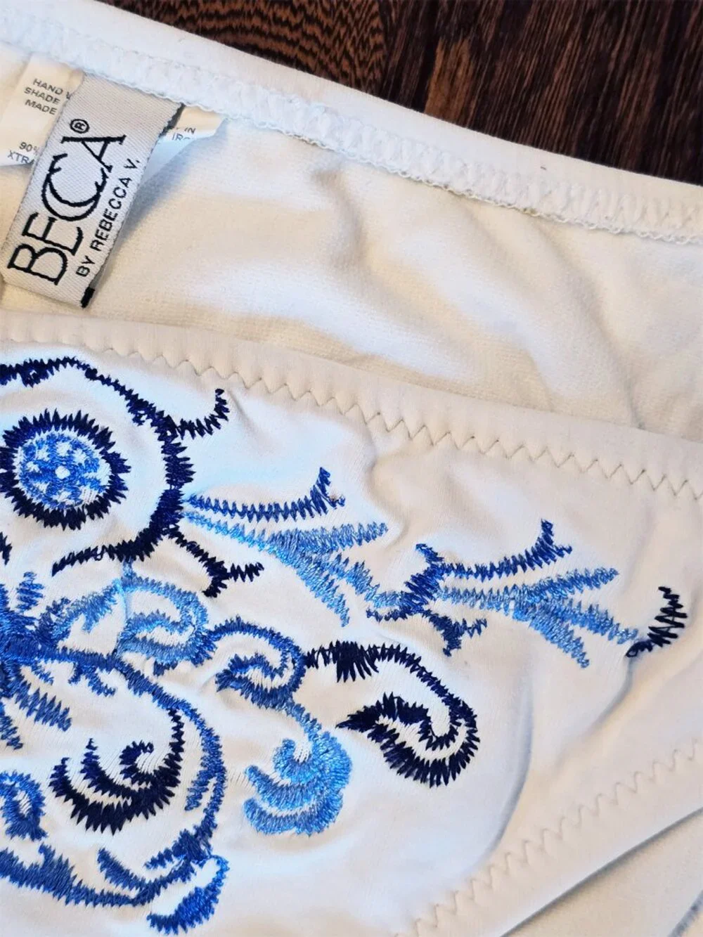 Anthropologie Becca White & Blue Porcelain Triangle Halter Bikini Size Medium
